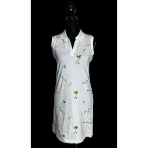 Nautica White Embroidered Print Sleeveless Stretch Cotton Polo Casual Dress XS